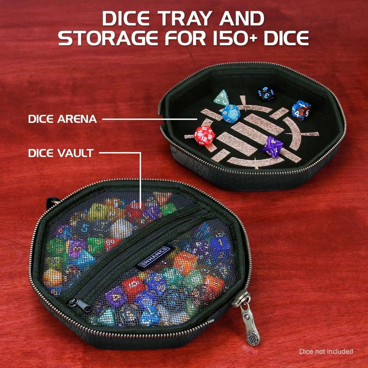 ENHANCE DnD Dice Tray and Dice Case - Dragon Black
